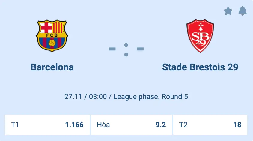 tỷ lệ kèo barcelona - stade